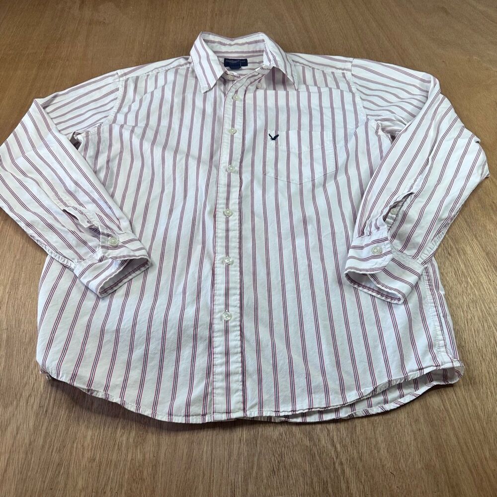 American Eagle Striped Button Down Shirt M Red White Preppy Classic Fit